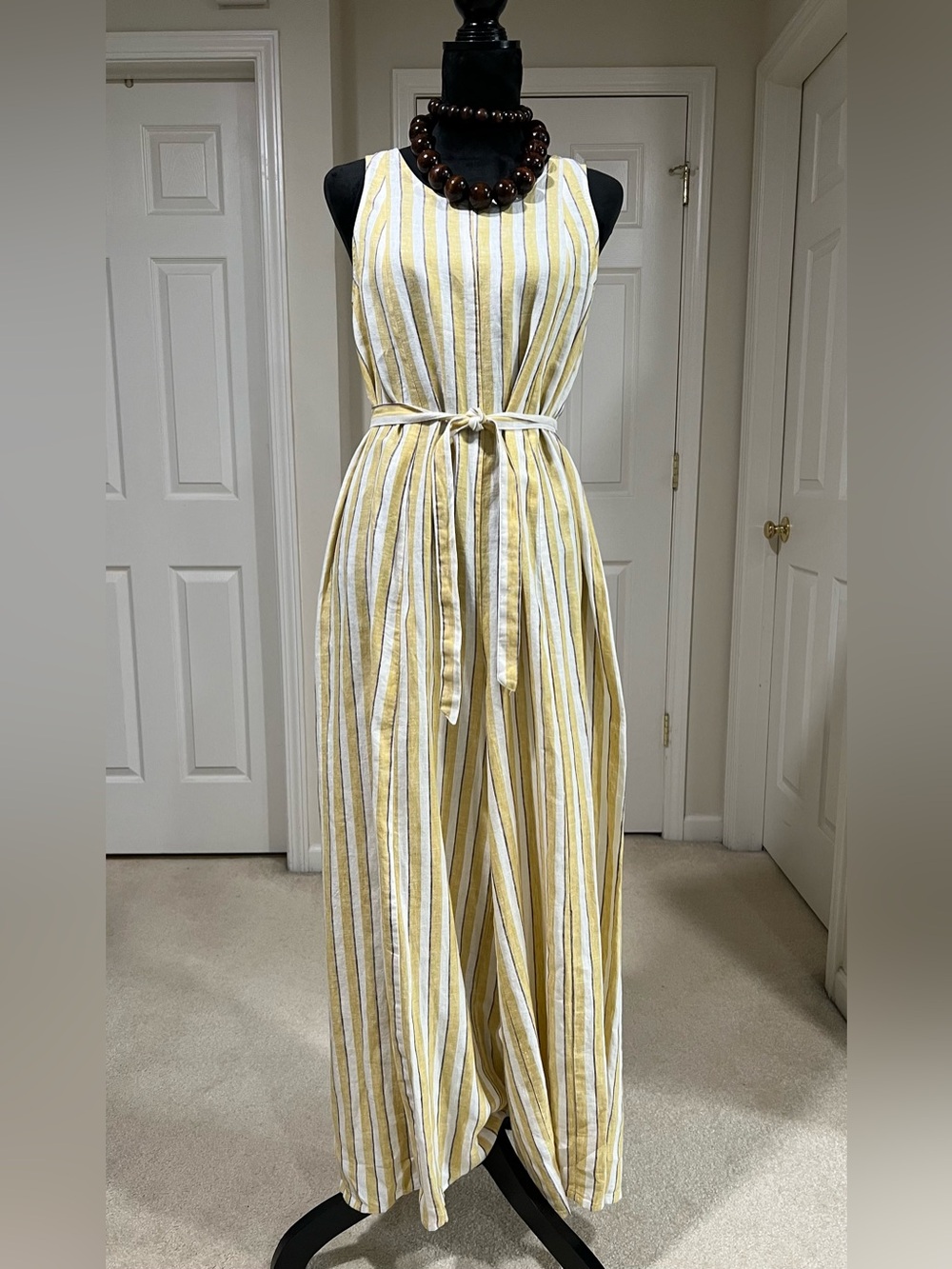 Rachel Zoe Linen Yellow Cream Pleated Jumpsuit